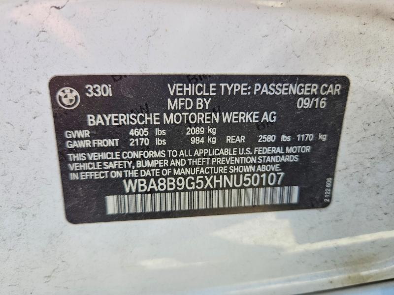 57734726 :رقم المزاد ، WBA8B9G5XHNU50107 vin ، 2017 Bmw 330 مزاد بيع