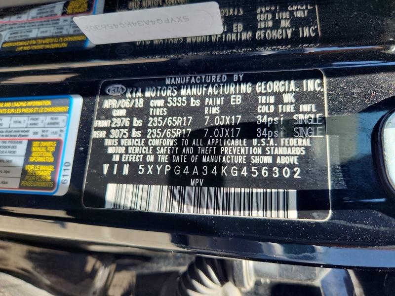 Продажа на аукционе авто 2019 Kia Sorento, vin: 5XYPG4A34KG456302, номер лота: 55901766