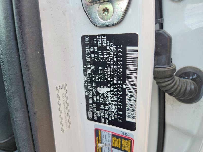 2019 Kia Sorento მანქანა იყიდება აუქციონზე, vin: 5XYPG4A51KG593991, აუქციონის ნომერი: 58411766