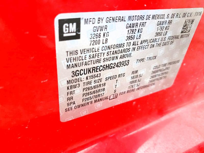 56994616 :رقم المزاد ، 3GCUKREC6HG243953 vin ، 2017 Chevrolet Silverado مزاد بيع