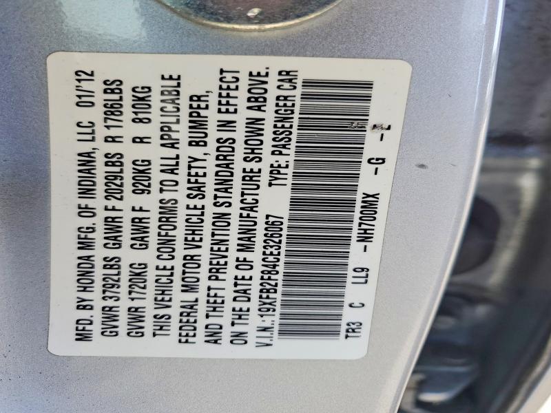 Aukcja sprzedaży 2012 Honda Civic, vin: 19XFB2F84CE326067, numer aukcji: 58641546