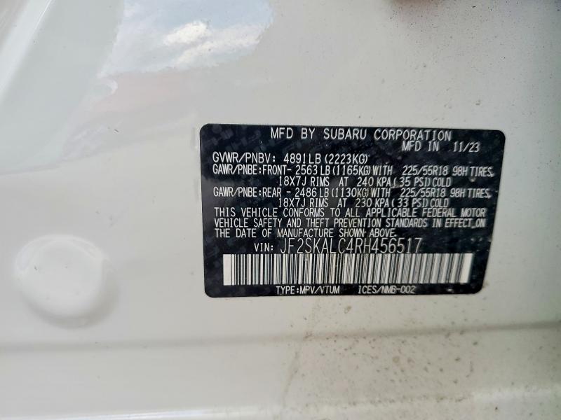 Aukcja sprzedaży 2024 Subaru Forester, vin: JF2SKALC4RH456517, numer aukcji: 57739836