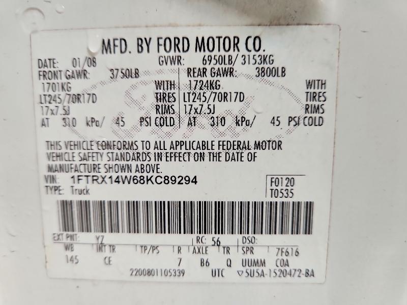Aukcja sprzedaży 2008 Ford F150, vin: 1FTRX14W68KC89294, numer aukcji: 54840266