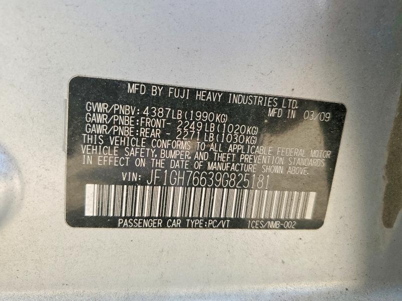 Продажа на аукционе авто 2009 Subaru Impreza, vin: JF1GH76639G825181, номер лота: 58958466
