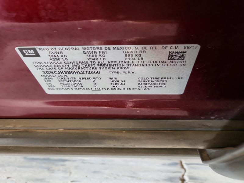 Aukcja sprzedaży 2017 Chevrolet Trax, vin: 3GNCJKSB6HL272868, numer aukcji: 59166006