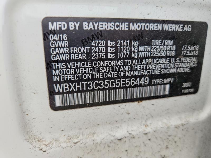2016 Bmw X1 მანქანა იყიდება აუქციონზე, vin: WBXHT3C35G5E56449, აუქციონის ნომერი: 55272076