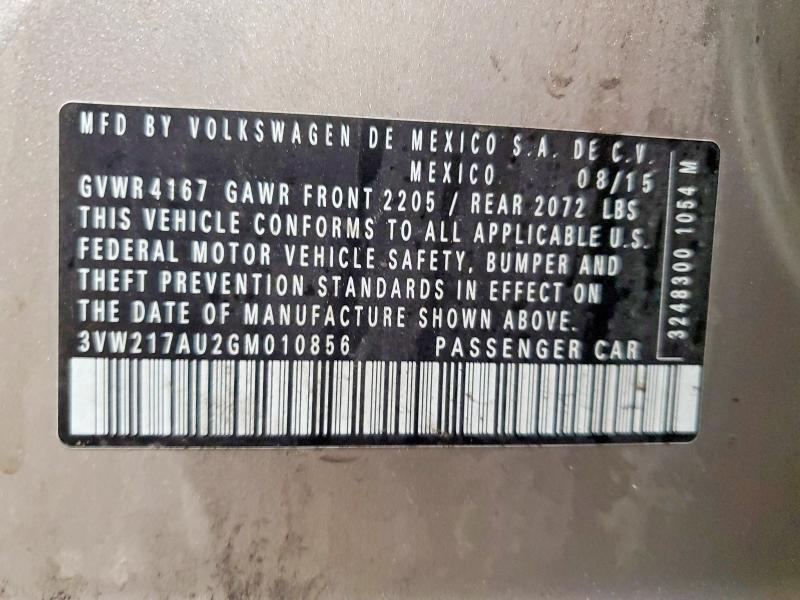 57692546 :رقم المزاد ، 3VW217AU2GM010856 vin ، 2016 Volkswagen Golf مزاد بيع