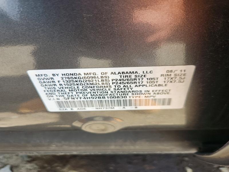 Aukcja sprzedaży 2011 Honda Pilot, vin: 5FNYF4H92BB100830, numer aukcji: 57928216