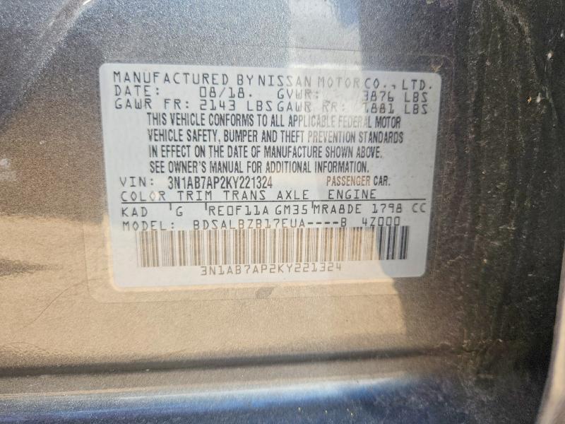 2019 Nissan Sentra მანქანა იყიდება აუქციონზე, vin: 3N1AB7AP2KY221324, აუქციონის ნომერი: 55992886