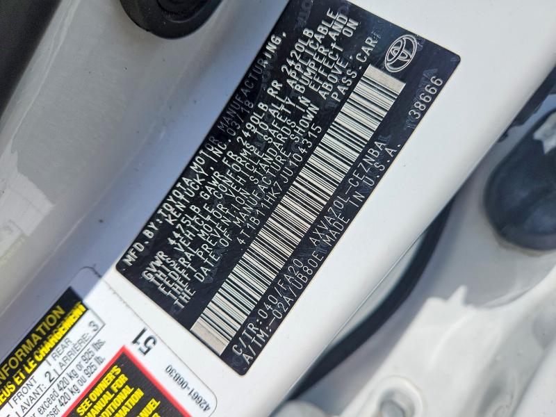 Продажа на аукционе авто 2018 Toyota Camry, vin: 4T1B11HK7JU104315, номер лота: 57717596