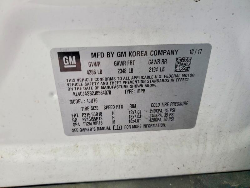 Продаж на аукціоні авто 2018 Buick Encore, vin: KL4CJASB2JB564070, номер лоту: 57892846