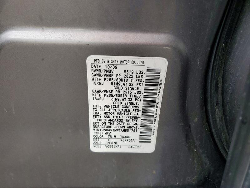 Продаж на аукціоні авто 2010 Infiniti Fx35, vin: JN8AS1MW1AM851791, номер лоту: 59107436