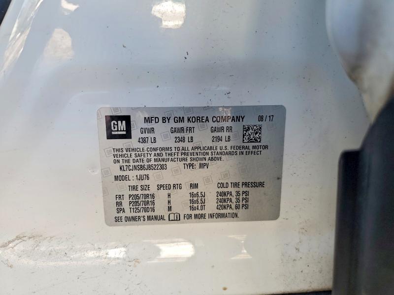 Aukcja sprzedaży 2018 Chevrolet Trax, vin: KL7CJNSB6JB522303, numer aukcji: 56800456