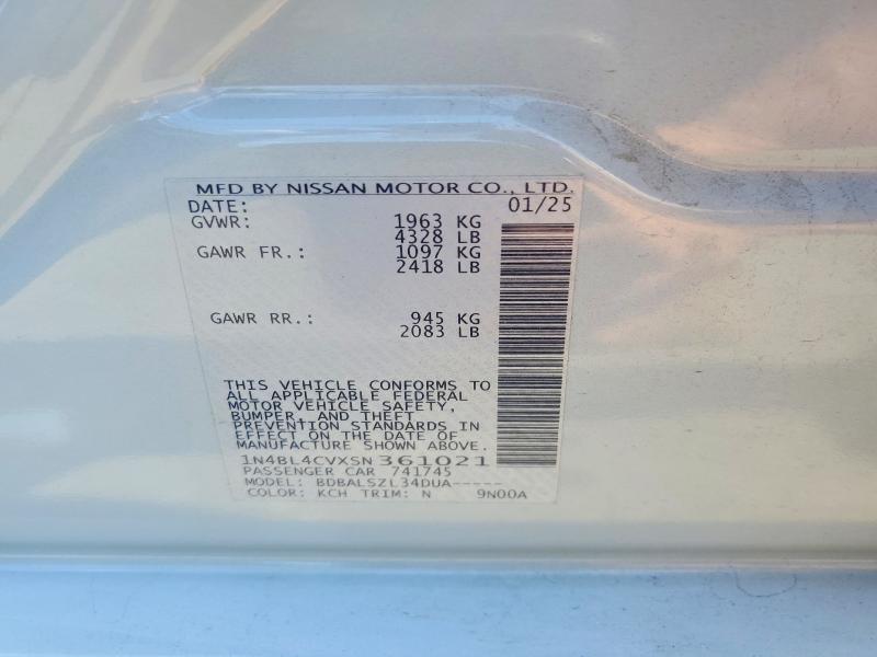 Auction sale of the 2025 Nissan Altima, vin: 1N4BL4CVXSN361021, lot number: 57926616