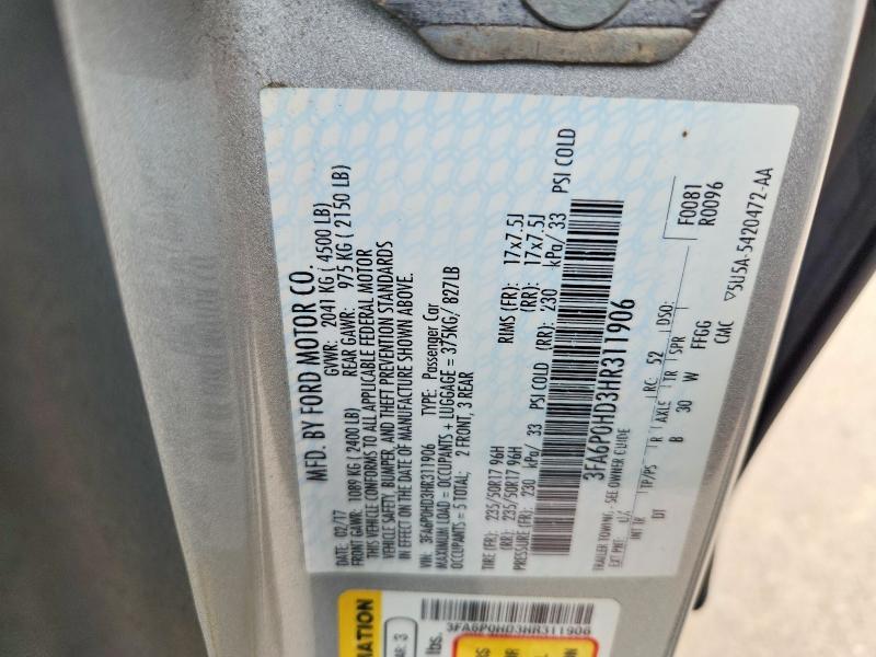 2017 Ford Fusion მანქანა იყიდება აუქციონზე, vin: 3FA6P0HD3HR311906, აუქციონის ნომერი: 57163216
