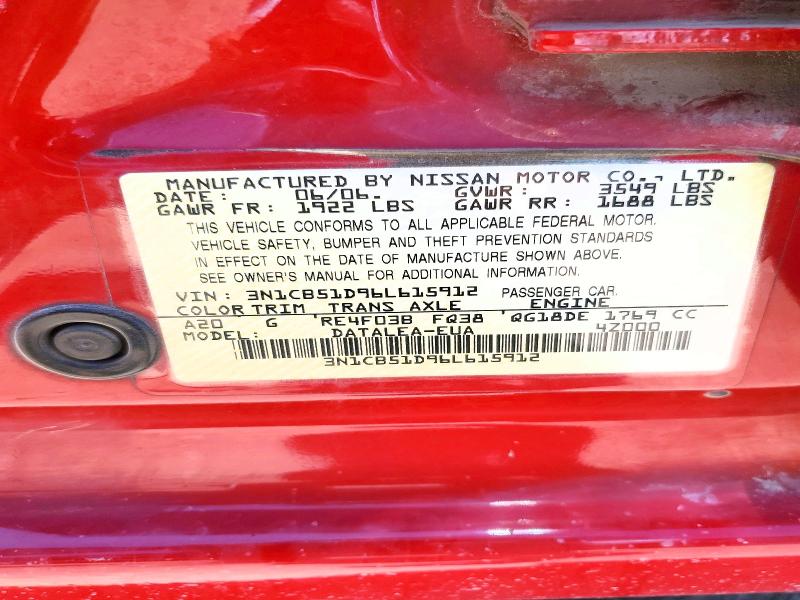 Aukcja sprzedaży 2006 Nissan Sentra, vin: 3N1CB51D96L615912, numer aukcji: 51914436