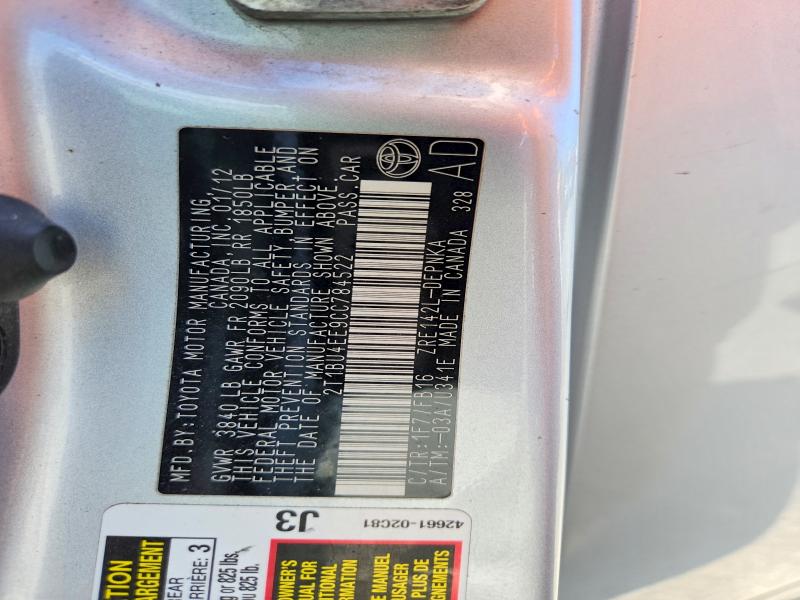 55919336 :رقم المزاد ، 2T1BU4EE9CC784522 vin ، 2012 Toyota Corolla مزاد بيع