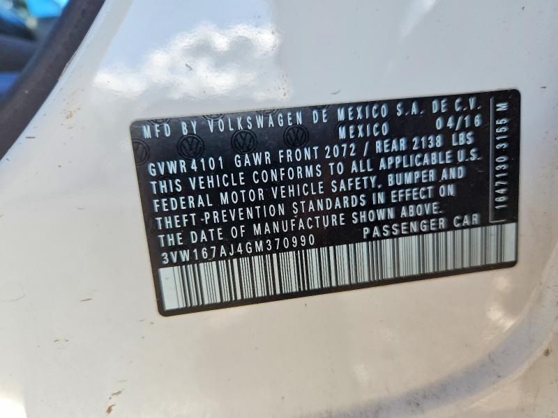 Aukcja sprzedaży 2016 Volkswagen Jetta, vin: 3VW167AJ4GM370990, numer aukcji: 57499276