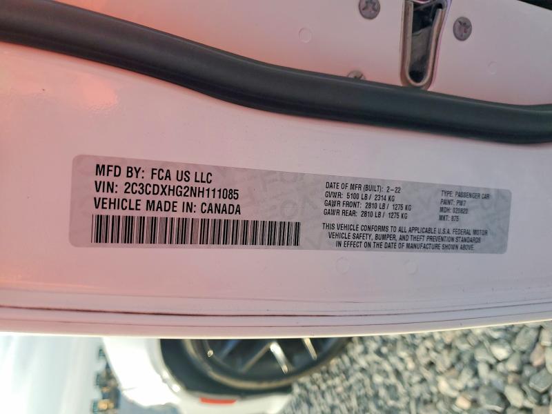 57872396 :رقم المزاد ، 2C3CDXHG2NH111085 vin ، 2022 Dodge Charger مزاد بيع