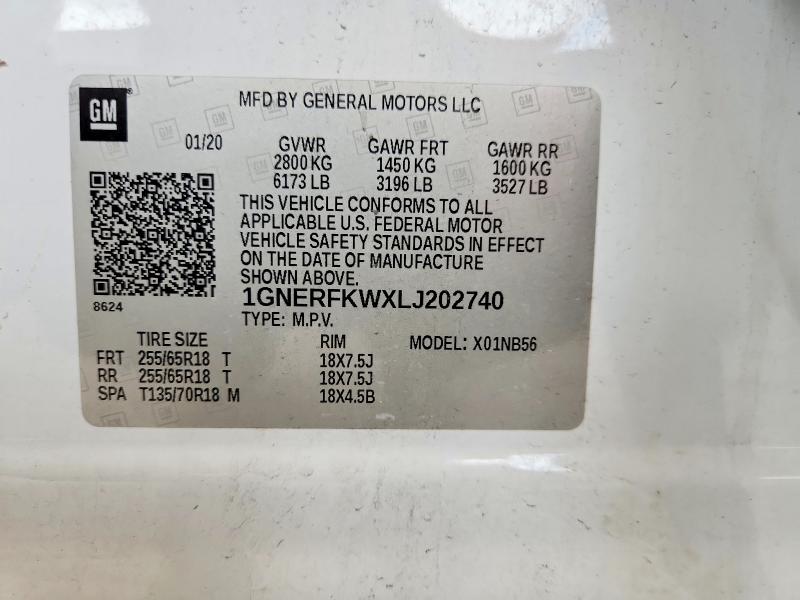 Aukcja sprzedaży 2020 Chevrolet Traverse, vin: 1GNERFKWXLJ202740, numer aukcji: 57318256
