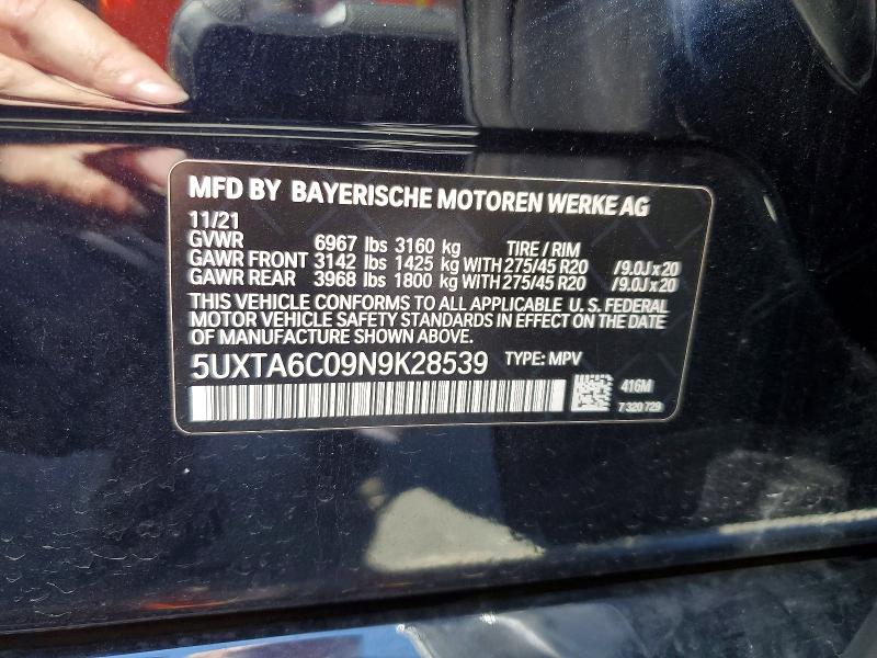 57001916 :رقم المزاد ، 5UXTA6C09N9K28539 vin ، 2022 Bmw X5 مزاد بيع