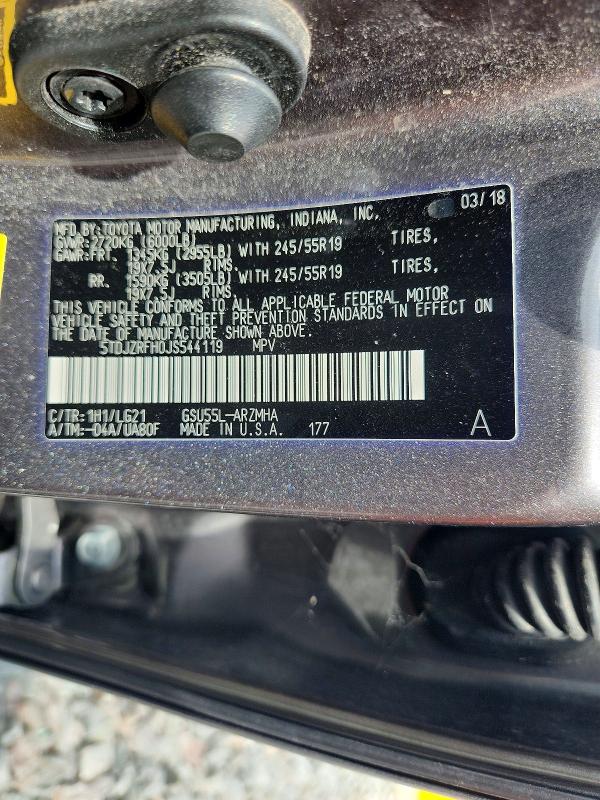 Продаж на аукціоні авто 2018 Toyota Highlander, vin: 5TDJZRFH0JS544119, номер лоту: 59060116