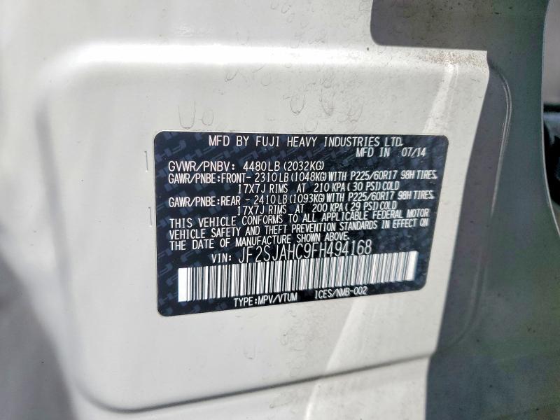 Продаж на аукціоні авто 2015 Subaru Forester, vin: JF2SJAHC9FH494168, номер лоту: 57155996