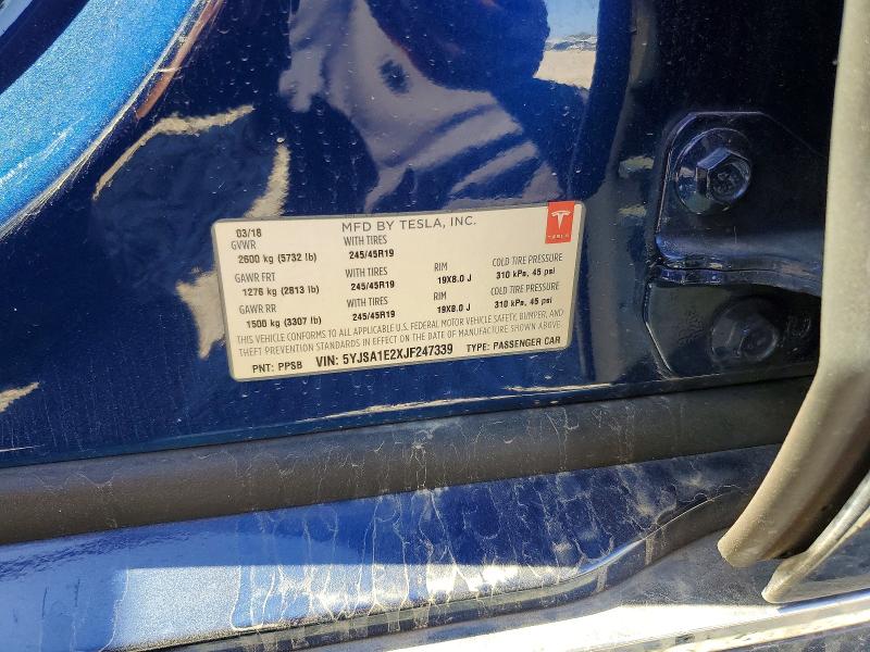 2018 Tesla Model S მანქანა იყიდება აუქციონზე, vin: 5YJSA1E2XJF247339, აუქციონის ნომერი: 56510316