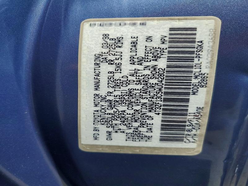 Продажа на аукционе авто 1998 Toyota Sienna, vin: 4T3ZF13C5WU042802, номер лота: 57003916