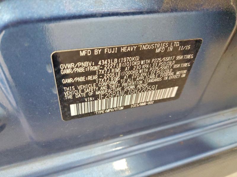 Aukcja sprzedaży 2016 Subaru Crosstrek, vin: JF2GPANC7GH220591, numer aukcji: 57527236