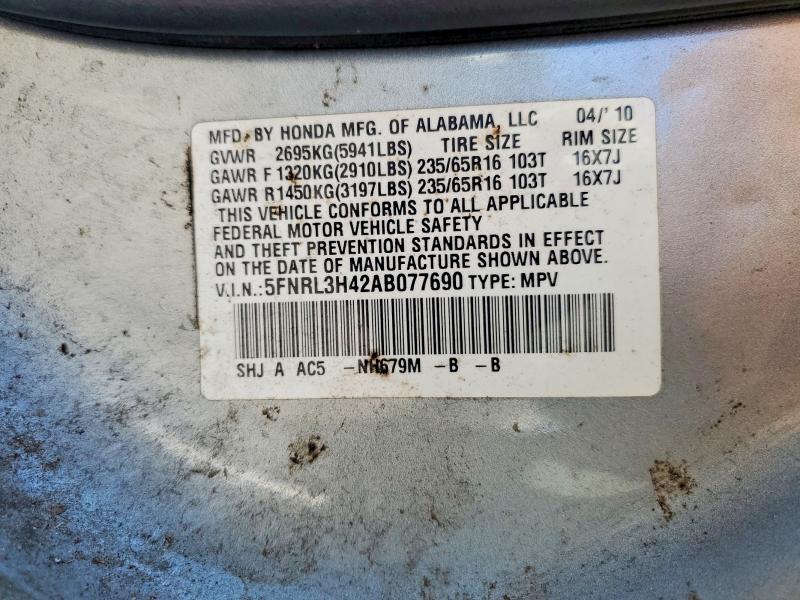 Продажа на аукционе авто 2010 Honda Odyssey, vin: 5FNRL3H42AB077690, номер лота: 58517476