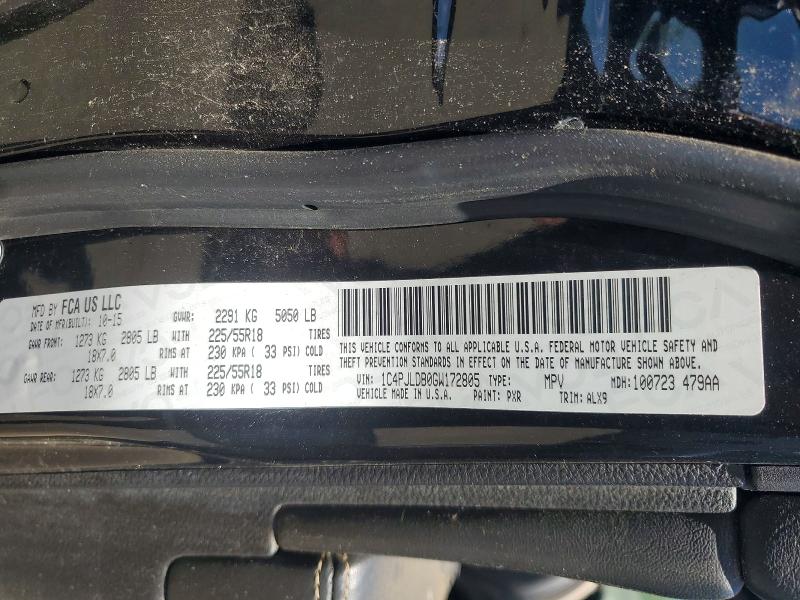 54875236 :رقم المزاد ، 1C4PJLDB0GW172805 vin ، 2016 Jeep Cherokee مزاد بيع