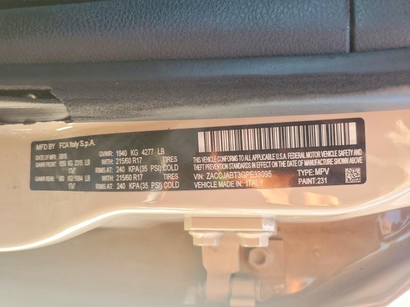 Продаж на аукціоні авто 2016 Jeep Renegade, vin: ZACCJABT3GPE33095, номер лоту: 56145526