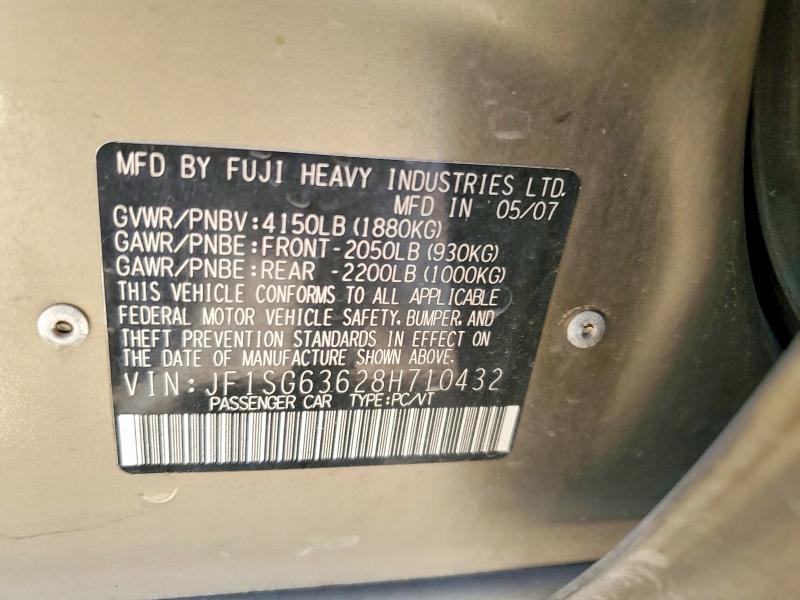 Aukcja sprzedaży 2008 Subaru Forester, vin: JF1SG63628H710432, numer aukcji: 57034096
