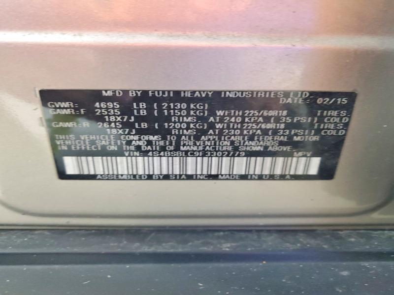Продажа на аукционе авто 2015 Subaru Outback, vin: 4S4BSBLC9F3302779, номер лота: 57170906