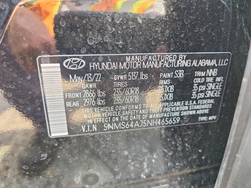 55461366 :رقم المزاد ، 5NMS64AJ5NH465659 vin ، 2022 Hyundai Santa Fe مزاد بيع