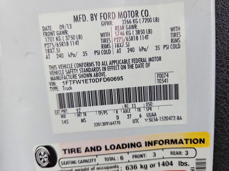 Продажа на аукционе авто 2013 Ford F150, vin: 1FTFW1ET0DFD60695, номер лота: 59534376