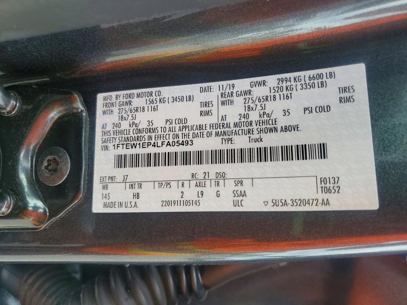 57174986 :رقم المزاد ، 1FTEW1EP4LFA05493 vin ، 2020 Ford F150 مزاد بيع