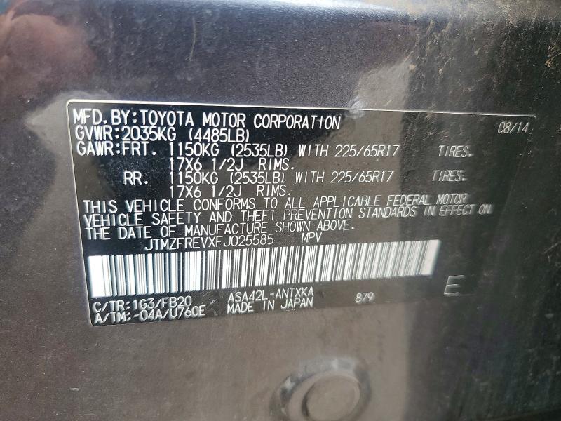 Aukcja sprzedaży 2015 Toyota Rav4, vin: JTMZFREVXFJ025585, numer aukcji: 58460756