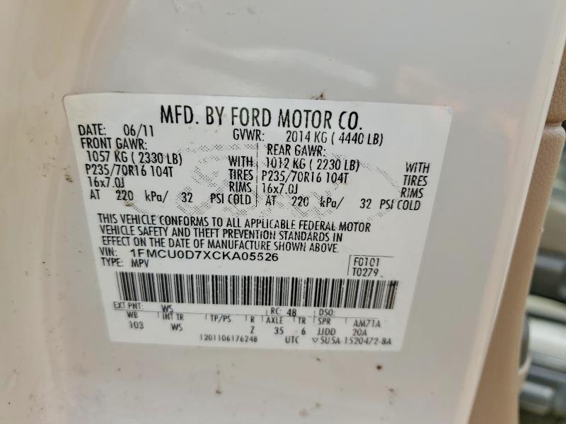 Aukcja sprzedaży 2012 Ford Escape, vin: 1FMCU0D7XCKA05526, numer aukcji: 58920526