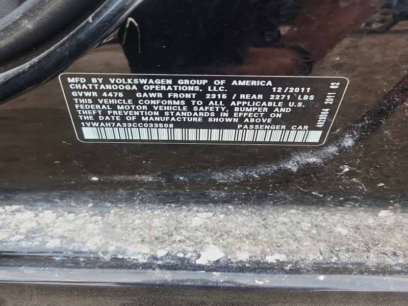 Auction sale of the 2012 Volkswagen Passat, vin: 1VWAH7A33CC033508, lot number: 58774316