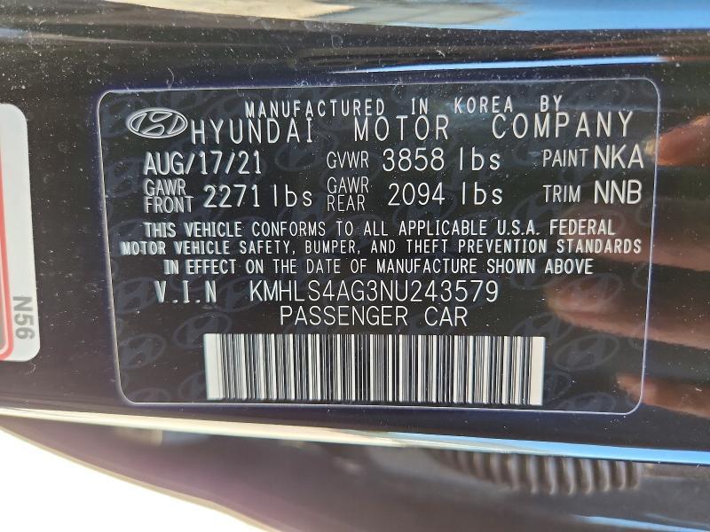 Продаж на аукціоні авто 2022 Hyundai Elantra, vin: KMHLS4AG3NU243579, номер лоту: 55508306