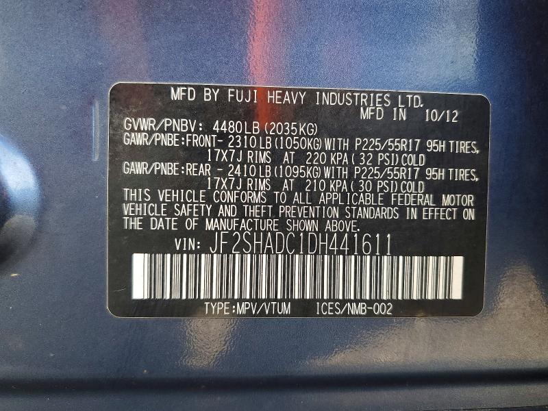Продаж на аукціоні авто 2013 Subaru Forester, vin: JF2SHADC1DH441611, номер лоту: 58625516