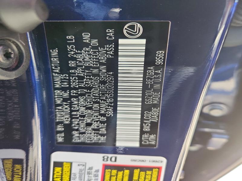 2025 Lexus Es 350 მანქანა იყიდება აუქციონზე, vin: 58AFZ1B15SU202974, აუქციონის ნომერი: 54909296