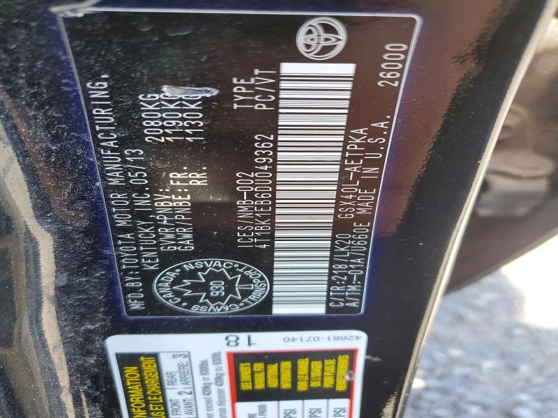 56661416 :رقم المزاد ، 4T1BK1EB6DU049362 vin ، 2013 Toyota Avalon مزاد بيع