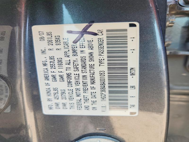 Aukcja sprzedaży 2008 Honda Accord, vin: 1HGCP36848A001053, numer aukcji: 58929306