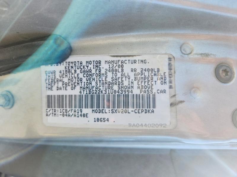 Aukcja sprzedaży 2001 Toyota Camry, vin: 4T1BG22K31U043994, numer aukcji: 55641596