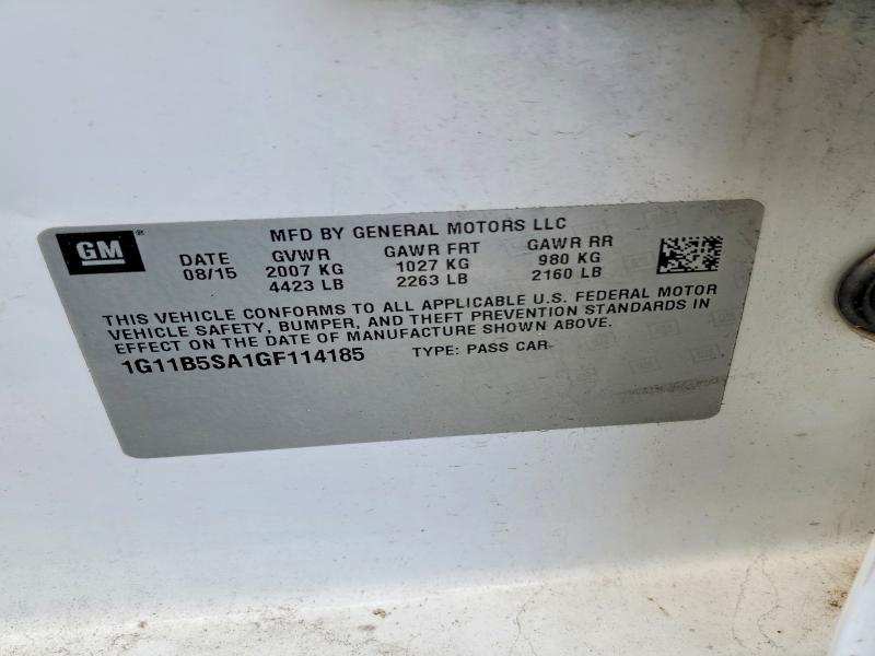 Продаж на аукціоні авто 2016 Chevrolet Malibu Limited, vin: 1G11B5SA1GF114185, номер лоту: 58545296
