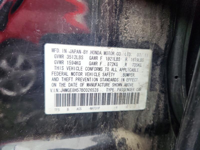 58589666 :رقم المزاد ، JHMGE8H57BC026528 vin ، 2011 Honda Fit مزاد بيع