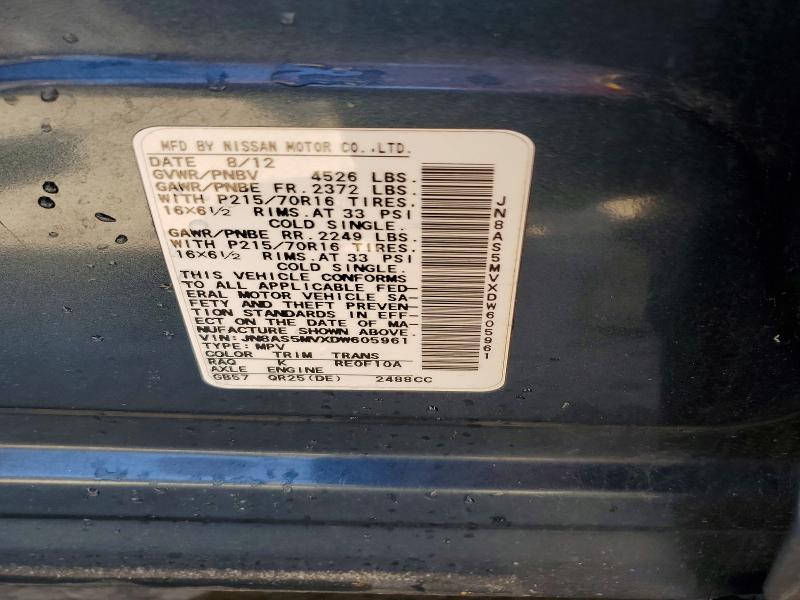 Auction sale of the 2013 Nissan Rogue, vin: JN8AS5MVXDW605961, lot number: 55129426